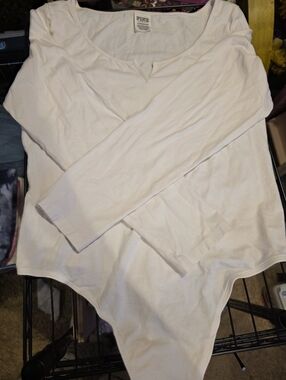 PINK Victoria's Secret Light Pink Long Sleeve Scoop Neck Bodysuit